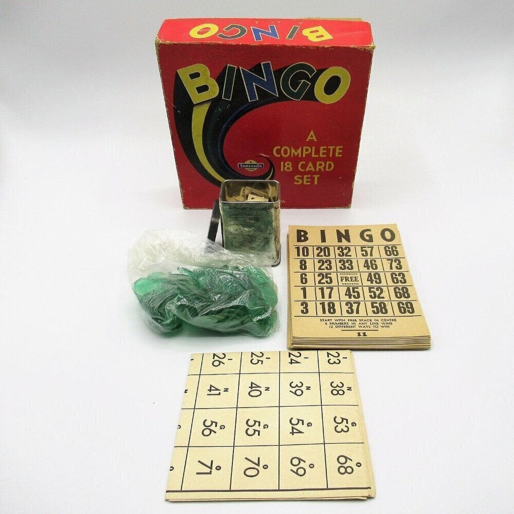 Somerville Bingo Game Made in Canada Complete 18 Card Set Chips